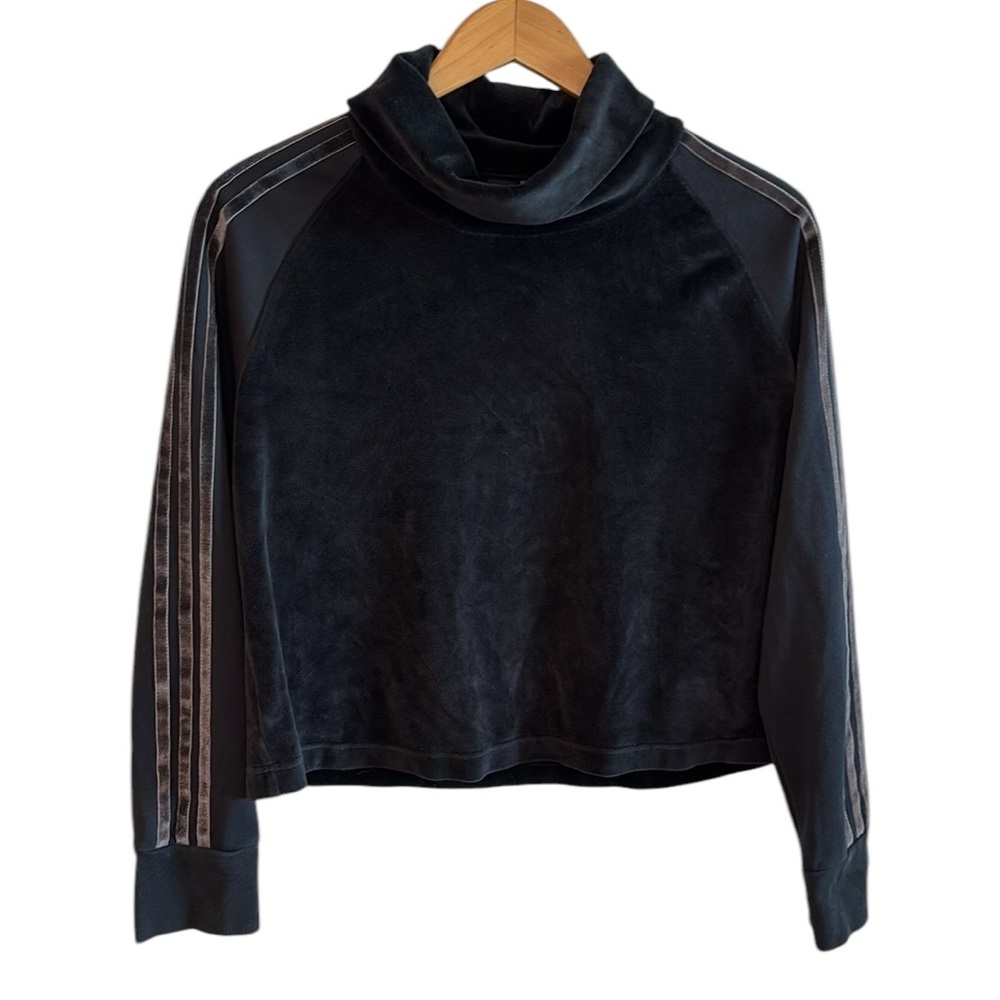 Adidas Training Sid Black Velour Long Sleeve Turtleneck Pullover Sweater  M - Picture 2 of 11